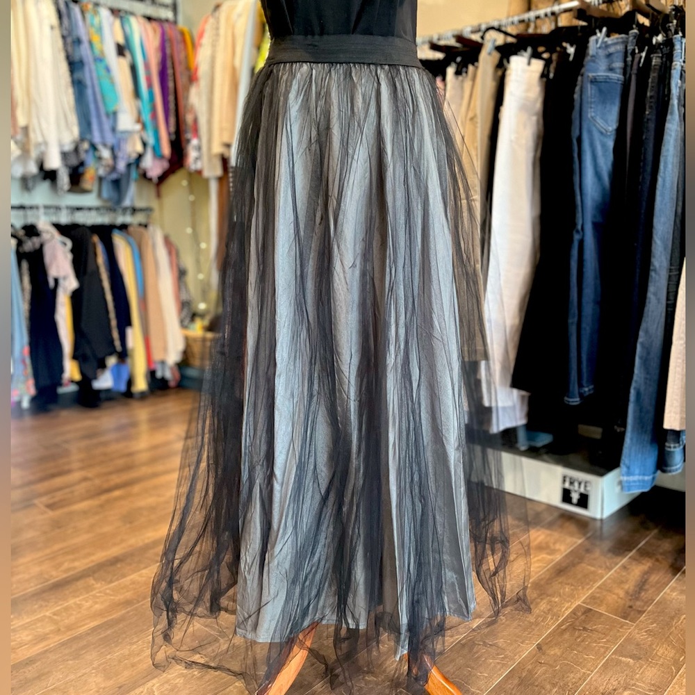Monster Girl Black Tulle Maxi Skirt in Black with Gray Lining